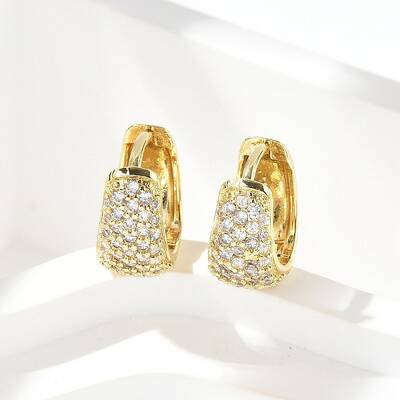 Brass Micro Pave Clear Cubic Zirconia Hoop Earrings