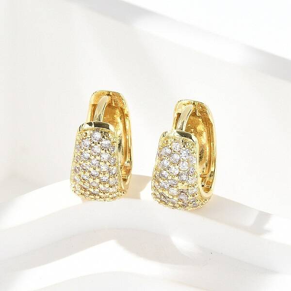 Brass Micro Pave Clear Cubic Zirconia Hoop Earrings