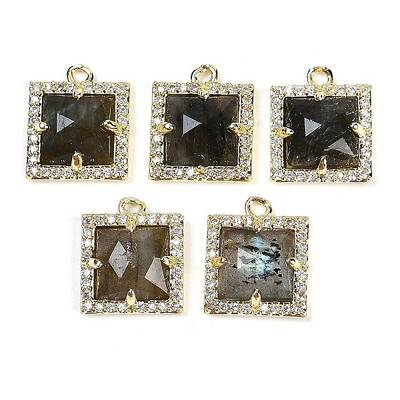 Natural Labradorite Faceted Square Charms