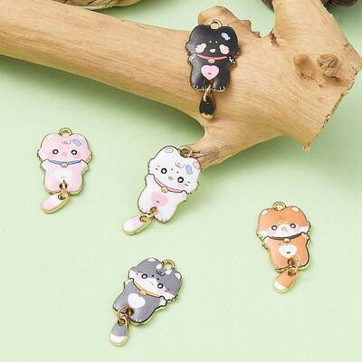 5Pcs 5 Colors Alloy Enamel Pendants