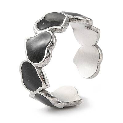 Heart 304 Stainless Steel Enamel Open Cuff Rings for Women
