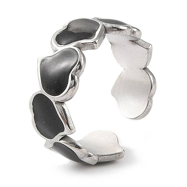 Heart 304 Stainless Steel Enamel Open Cuff Rings for Women