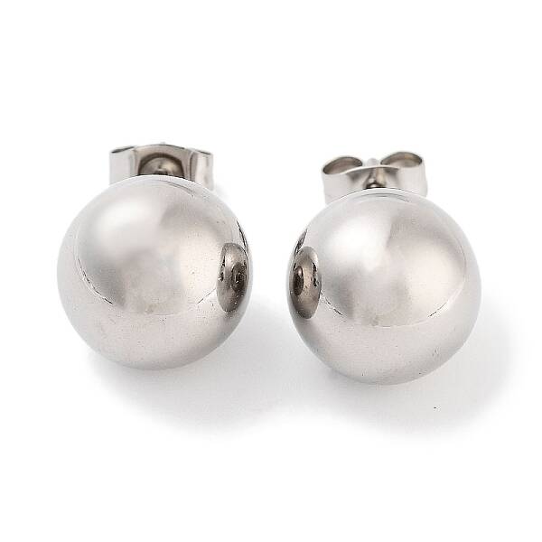 Non-Tarnish Round 316 Surgical Stainless Steel Stud Earrings for Women Men