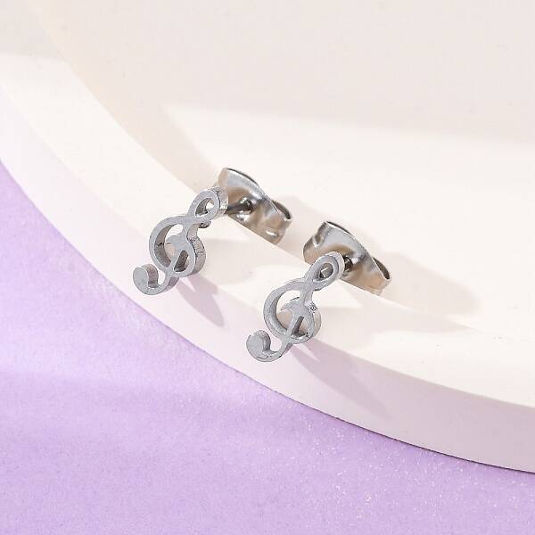 Tarnish Resistant 304 Stainless Steel Music Note Studs Earrings with 316 Stainless Steel Pins for Women