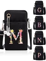 Women's Cute Letter & Flower Pattern Zipper Crossbody Bag, Fashionable Phone Wallet Bag with Earphone Port, Versatile All-mat...