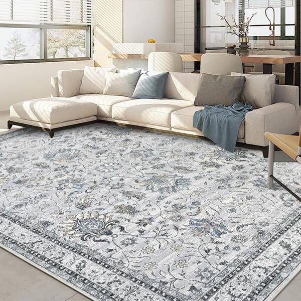 Garvee Persian Grey 5x7 Vintage Area Rug Low Pile Non Slip Washable Polyester Soft Texture Neutral Milk Grey for Living Room ...