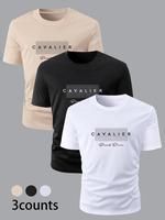 Men's Letter Print Round Neck Tee, Regular Fit Casual Short Sleeve T-shirt, Men's Summer Top for Daily Wear, Men's Clothing, ...