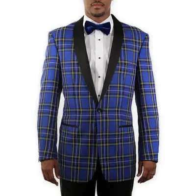 Blue Plaid Tuxedo Jacket