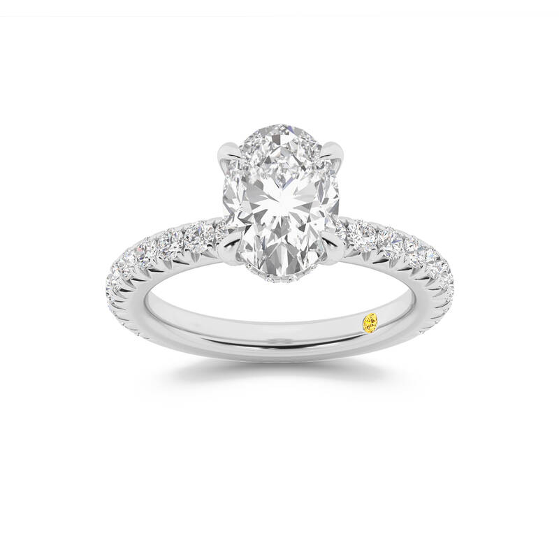 Embers Three Quarter Coverage Hidden Halo Oval Lab Grown Diamond Engagement Ring | 15K White Gold 5 CT. TW.