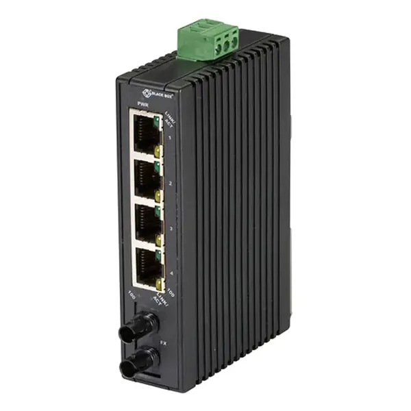 Black Box LBH120A-H-ST | LBH120 Series 4 x Ports 10/100Base-T + 1 x Port 100Base-T Layer 2 Fast Ethernet Hardened Temperature...