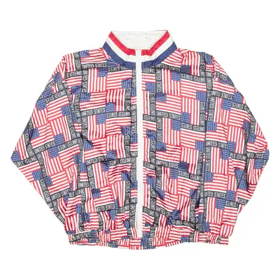 SOLARE SPORTA Mens Bomber Jacket Red Nylon USA Crazy Pattern L