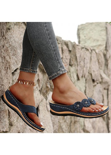 Modlily Flip Flops Navy Toe Post Mid Heel Flip Flops - 41