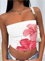 Women's Floral Print Tube Top, Casual Sleeveless Strapless Top for Daily Wear, Ladies Clothes for All Seasons, Womenswear