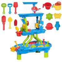 deAO 2-Tier Sand and Water Table Beach Summer Toys Sandbox Table Outdoor Activity Sensory Play Table with Dolphin Water Wheel...