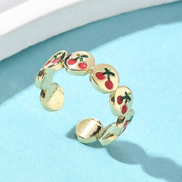Brass Enamel Adjustable Cuff Rings for Women
