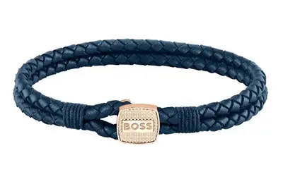 Hugo Boss Bracciale In Pelle Intrecciata Blu Seal 1580668 - Lunghezza: 17,5 Cm