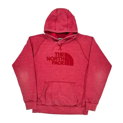 The North Face Spellout Hoodie - Medium Red Cotton Blend