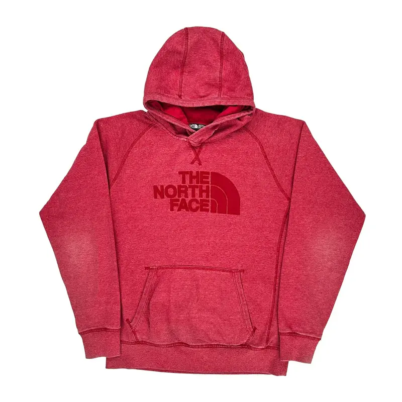The North Face Spellout Hoodie - Medium Red Cotton Blend