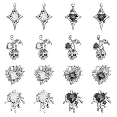 16Pcs 8 Style Alloy Glass Pendants