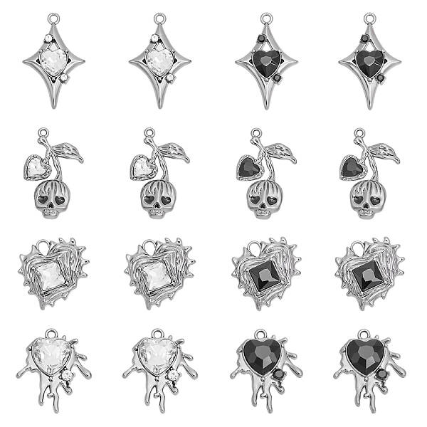 16Pcs 8 Style Alloy Glass Pendants