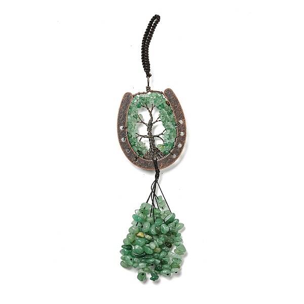 Natural Green Aventurine Chip Tree of Life Pendants Decoration