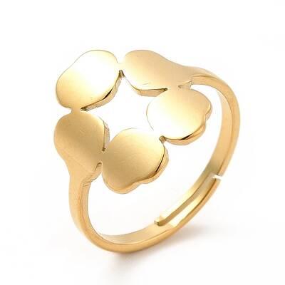 Ion Plating(IP) 201 Stainless Steel Flower Adjustable Ring for Women