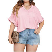 IN'VOLAND Womens Plus Size Shirts Short Sleeve Button Down Shirts V Neck Casual Blouses Tops