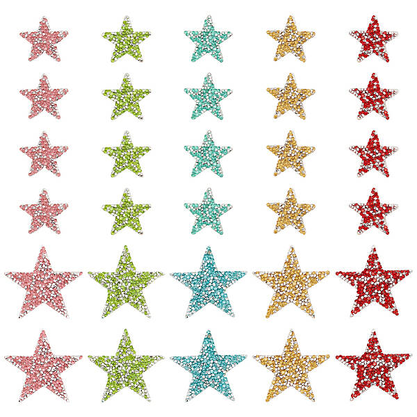 30Pcs 10 Styles Star Hotfix Rhinestone