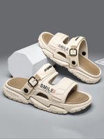 Men's Letter Print Colorblock Slides, Casual Comfortable Non-slip Slippers for Indoor Outdoor Beach, Soft Sole Slippers for D...
