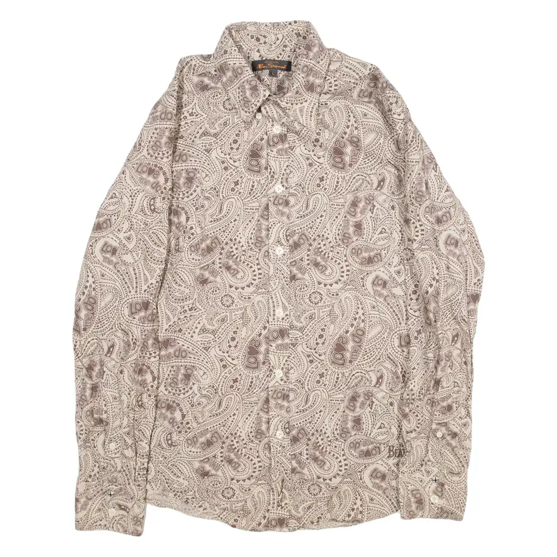 BEN SHERMAN Mens Shirt Brown Crazy Pattern Long Sleeve L