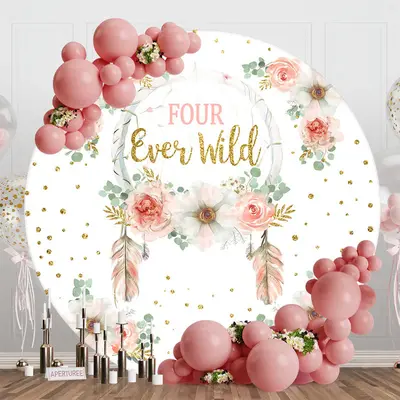 Aperturee Round Floral Gold Glitter Four Ever Wild Backdrop - Aperturee