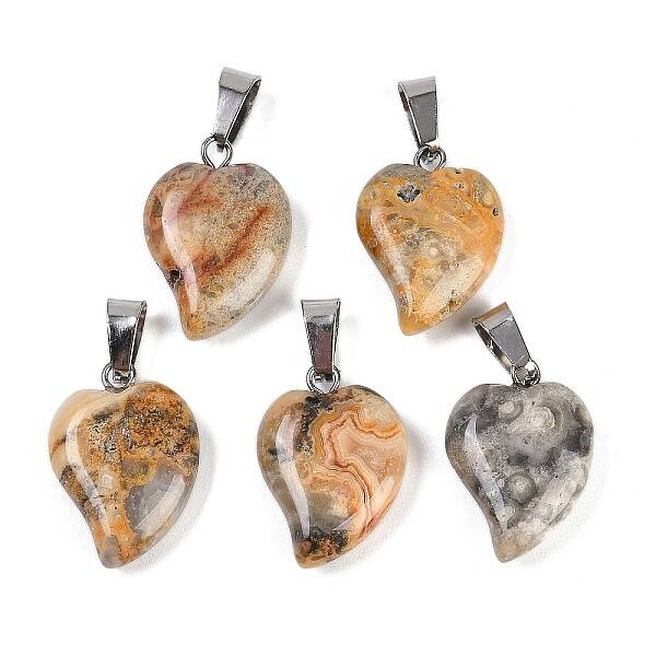 Natural Crazy Agate Heart Pendants