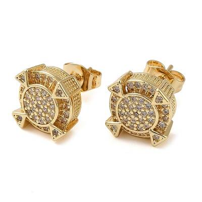 Brass Micro Pave Cubic Zirconia Stud Earrings