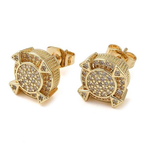 Brass Micro Pave Cubic Zirconia Stud Earrings