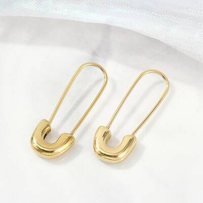 304 Stainless Steel Safety Pin Charm Huggie Hoop Earrings for Women