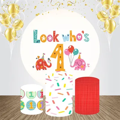 Elephant Balloon Round 1st Birthday Backdrop Kit - Aperturee