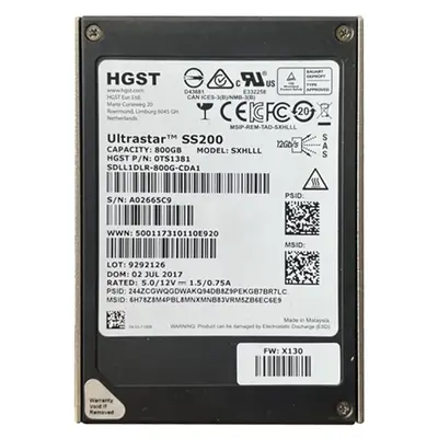 HGST 0TS1381 | Ultrastar SS200 800GB Multi-Level Cell SAS 12Gb/s Mixed Use (SED/TCG Encryption) 2.5-Inch Solid State Drive