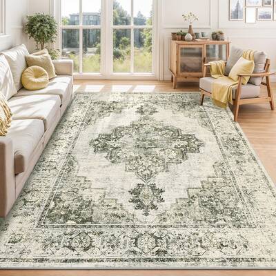 Garvee Living Room Rugs 8x10 Washable, Soft Vintage Large Area Rugs for Bedroom Boho Farmhouse Low Pile Non-Slip Indoor Carpe...