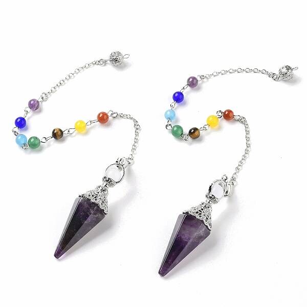 Natural Amethyst Hexagonal Pointed Dowsing Pendulums