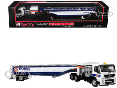 Volvo FM500 with Esterer Aviation Refueling Tanker Truck Gulf Aviation White with Blue Stripes Limited Edition 1/87 (HO) Di...