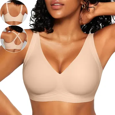 OEAK Women's Seamless Bras Deep V Wireless Plus Size Full Coverage Push Up Comfort Bras No Underwire Supportive Bra Soft Brea...