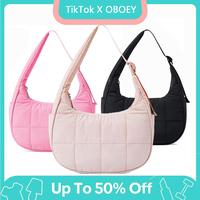Small Puffer Crescent Shoulder Bag Quilted Purse for Women Nylon Handbag with Adjustable Strap Girl Gift Travel Dating Spring...