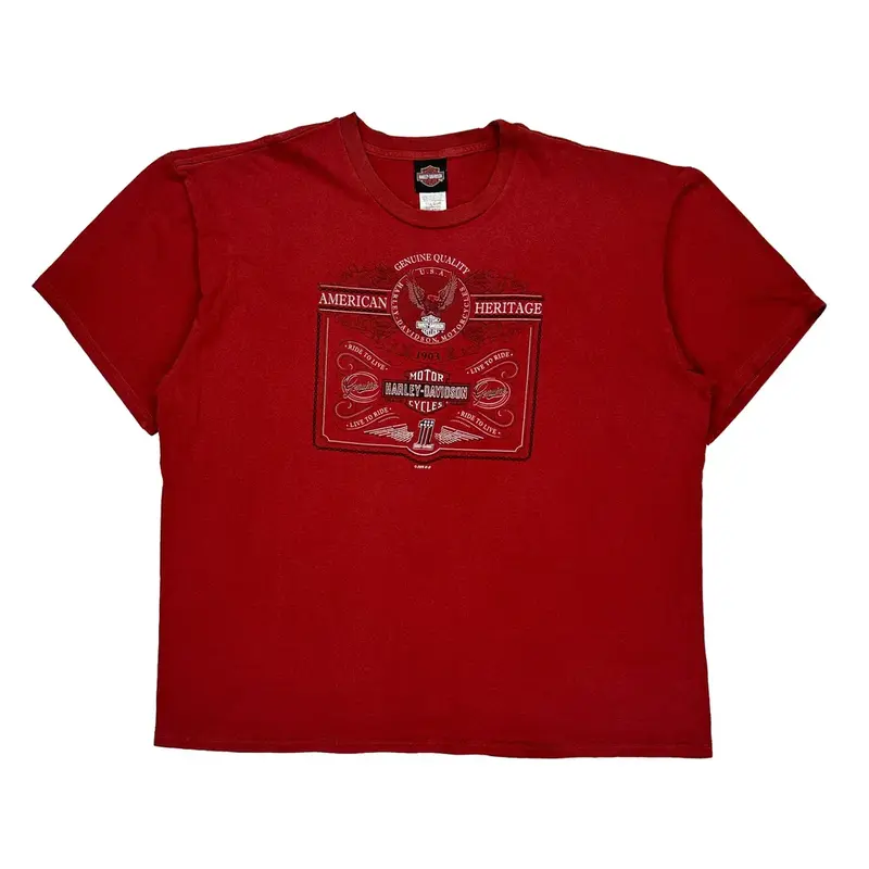 Made In Usa Harley Davidson T-Shirt - 2XL Red Cotton