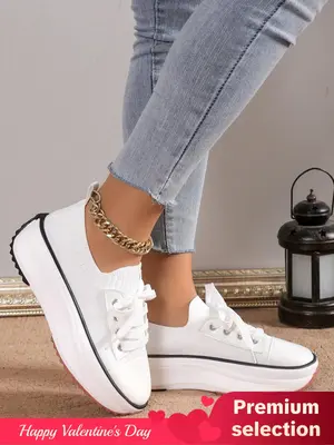 2024 Valentine's Day Women's Plain Lace-up Mesh Breathable Low Top Sneakers, Comfortable Thick-soled Casual Fall Shoes Desi...