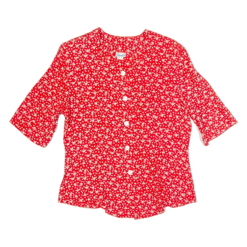 ACKERMANN Womens Printed Blouse Red V-Neck Viscose Floral M