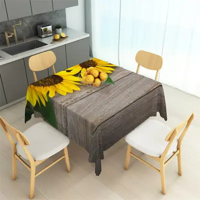 Vintage Wooden Board Sunflower Square Tablecloth - Aperturee