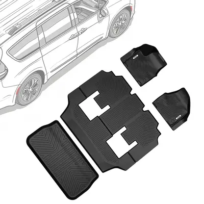 Floor Mats & Cargo Mat Fit for Chrysler Pacifica 2017-2025 (No Hybrid Models), Fit 7 and 8 Passenger Model, 3D All-Weather TP...