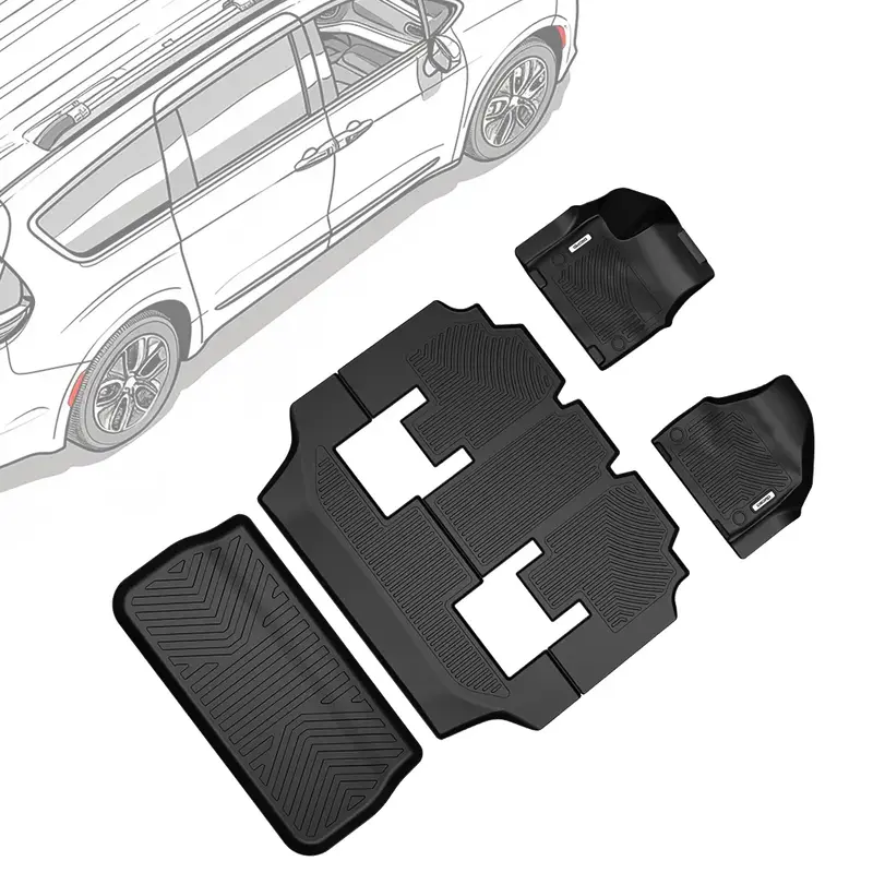 Floor Mats & Cargo Mat Fit for Chrysler Pacifica 2017-2025 (No Hybrid Models), Fit 7 and 8 Passenger Model, 3D All-Weather TP...