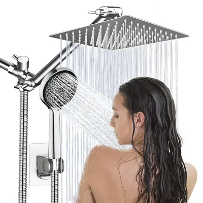 Shower Head, 8” Rain Shower Head with Handheld Spray Combo with 11'' Angle Adjustable Extension Arm/Flow Regulator/Shower S...