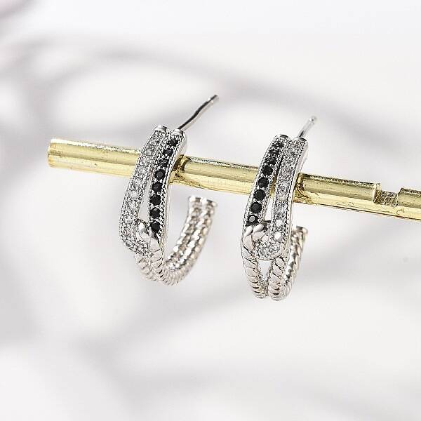 C-Shaped Brass Micro Pave Cubic Zirconia Stud Earrings for Women